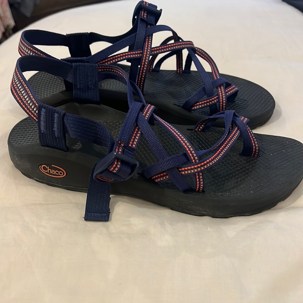 Chaco Women's Navy Blue Sandals with Orange Accent Straps